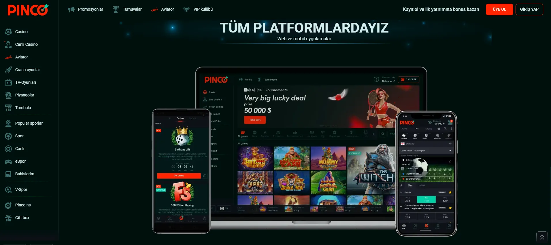 Oyun koleksiyonu Pinco application: doğrulanmış mobil slotlar