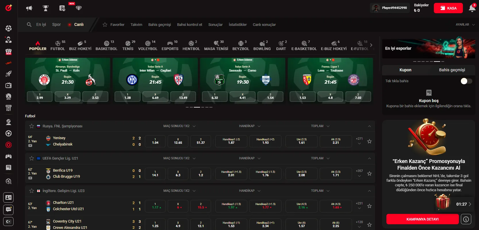 Pinko bahis dinamik ödemelerle canlı yayında