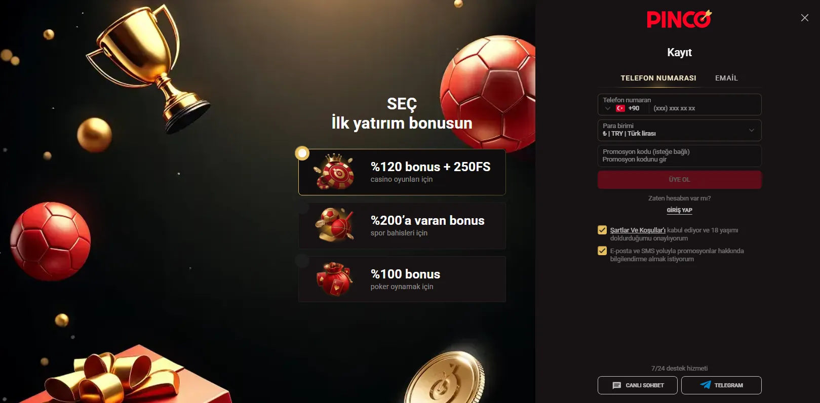 Kayıt olmak Pinco Sports hediyesi - 4.637 kullanıcı tarafından onaylandı